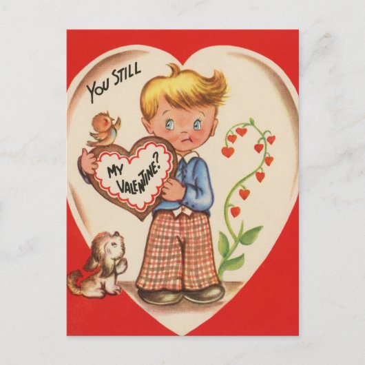 かわいいレトロヴィンテージバレンタインボーイ ポストカード (正面)
