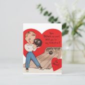 かわいいレトロヴィンテージバレンタインボーリング シーズンポストカード (スタンド正面)