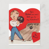 かわいいレトロヴィンテージバレンタインボーリング シーズンポストカード (正面)