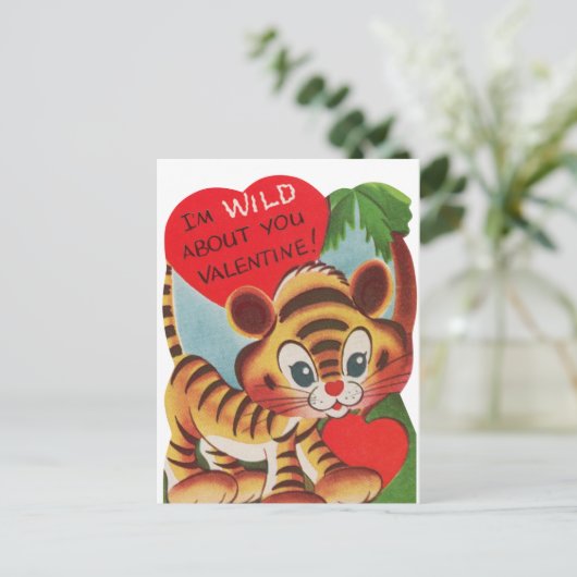 かわいいレトロヴィンテージバレンタインワイルドタイガー シーズンポストカード (スタンド正面)