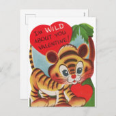 かわいいレトロヴィンテージバレンタインワイルドタイガー シーズンポストカード (正面/裏面)