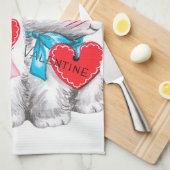 かわいいレトロヴィンテージバレンタイン キッチンタオル (四つ折り)