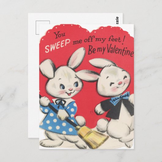 かわいいレトロヴィンテージバレンタイン ポストカード (正面/裏面)