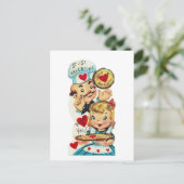 かわいいレトロヴィンテージピザバレンタイン シーズンポストカード (スタンド正面)