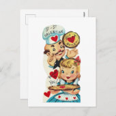 かわいいレトロヴィンテージピザバレンタイン シーズンポストカード (正面/裏面)