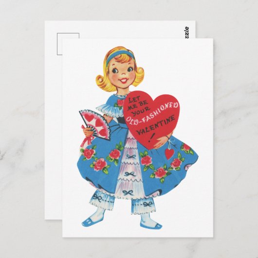 かわいいレトロヴィンテージファッションガールバレンタイン ポストカード (正面/裏面)