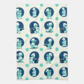 かわいいレトロヴィンテージブルーボーイシェフ調理師 キッチンタオル (縦)