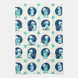 かわいいレトロヴィンテージブルーボーイシェフ調理師 キッチンタオル