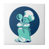 かわいいレトロヴィンテージブルーボーイシェフ調理師 タイル (正面)