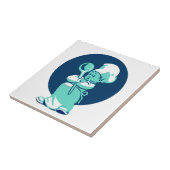 かわいいレトロヴィンテージブルーボーイシェフ調理師 タイル (側面)