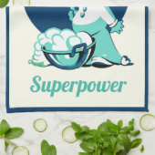 かわいいレトロヴィンテージブルーボーイベイカー キッチンタオル (折り畳み)