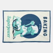 かわいいレトロヴィンテージブルーボーイベイカー キッチンタオル (横)