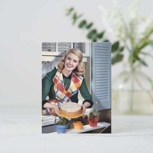 かわいいレトロヴィンテージベーキングレディ シーズンポストカード (スタンド正面)