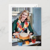 かわいいレトロヴィンテージベーキングレディ シーズンポストカード (正面/裏面)