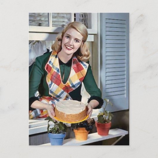 かわいいレトロヴィンテージベーキングレディ シーズンポストカード (正面)