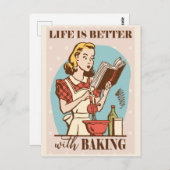 かわいいレトロヴィンテージベーキング女性 ポストカード (正面/裏面)