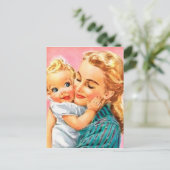 かわいいレトロヴィンテージママ&ベビー シーズンポストカード (スタンド正面)