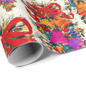 かわいいレトロヴィンテージレッドボウの休日ベージュ ラッピングペーパー (ロールコーナー)