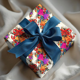 かわいいレトロヴィンテージレッドボウの休日ベージュ ラッピングペーパー