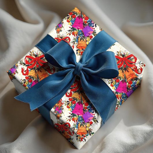 かわいいレトロヴィンテージレッドボウの休日ベージュ ラッピングペーパー