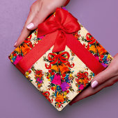 かわいいレトロヴィンテージレッドボウの休日ベージュ ラッピングペーパー