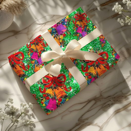 かわいいレトロヴィンテージレッドボウホリデーズグリーン ラッピングペーパー