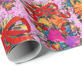 かわいいレトロヴィンテージレッドボウホリデーズピンク ラッピングペーパー (ロールコーナー)