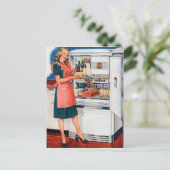 かわいいレトロヴィンテージレディーキッチンハガキ シーズンポストカード (スタンド正面)