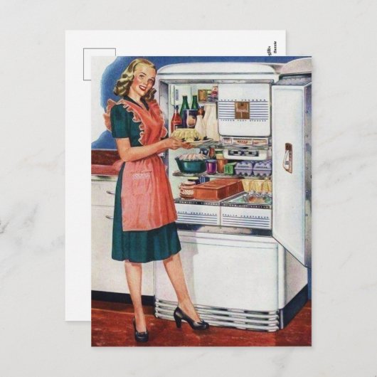 かわいいレトロヴィンテージレディーキッチンハガキ シーズンポストカード (正面/裏面)
