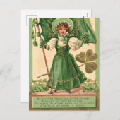 かわいいレトロヴィンテージレディーサンパトリックの日 シーズンポストカード (正面/裏面)