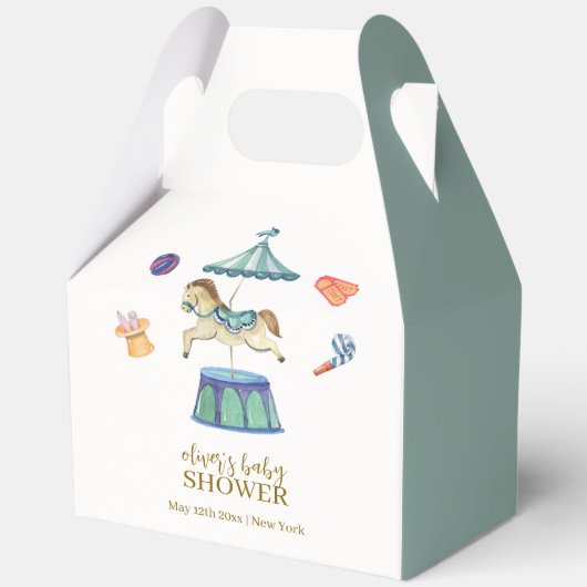 かわいいレトロヴィンテージ回転木馬カーニバルベビーシャワー フェイバーボックス (正面)