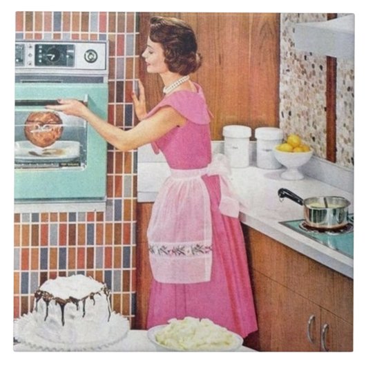 かわいいレトロヴィンテージ料理キッチンレディ タイル (正面)