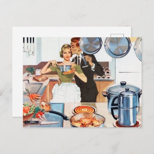 かわいいレトロヴィンテージ料理レディーキッチンハガキ シーズンポストカード (正面/裏面)