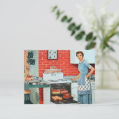 かわいいレトロヴィンテージ料理レディーキッチンハガキ シーズンポストカード (スタンド正面)