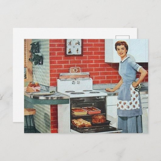 かわいいレトロヴィンテージ料理レディーキッチンハガキ シーズンポストカード (正面/裏面)