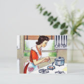 かわいいレトロヴィンテージ料理レディ シーズンポストカード (スタンド正面)