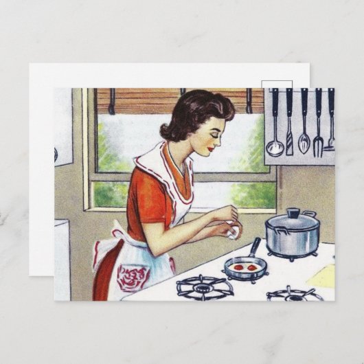 かわいいレトロヴィンテージ料理レディ シーズンポストカード (正面/裏面)