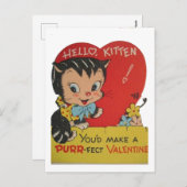 かわいいレトロヴィンテージ猫バレンタイン シーズンポストカード (正面/裏面)