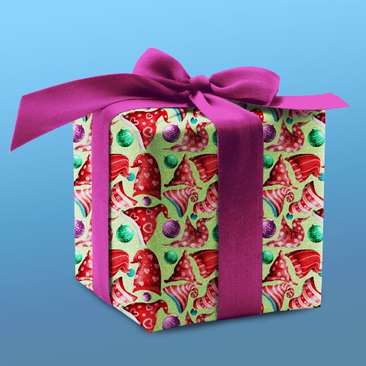 かわいいレトロヴィンテージ赤い緑の格言ハットのパターン ラッピングペーパー