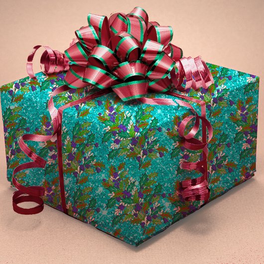 かわいいレトロヴィンテージ離れグリーズホリデーアクア ラッピングペーパー