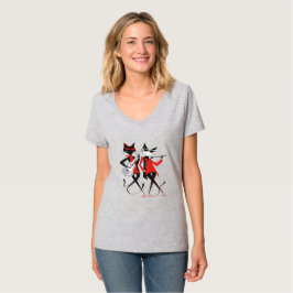かわいいレトロヴィンテージMCMレッドブラックビートニク猫たち Tシャツ