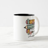 かわいいレトロ先生鉛筆ペルソナライズ ツートーンマグカップ (正面右)