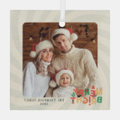 かわいいレトロ友人家族のホリデーパーティー ガラスオーナメント (裏面)