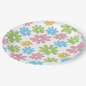 かわいいレトロ夏の色フラワーパターン ペーパープレート (アングル)