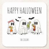 かわいいレトロ幽霊とカクテルハッピーハローウィン スクエアペーパーコースター (正面)