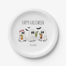 かわいいレトロ幽霊とカクテルハッピーハローウィン ペーパープレート