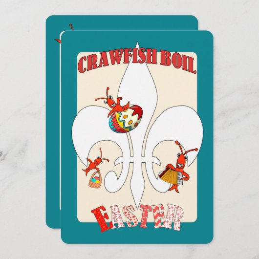 かわいいレトロ感じイースタークロフィッシュが煮る 招待状 (正面/裏面)