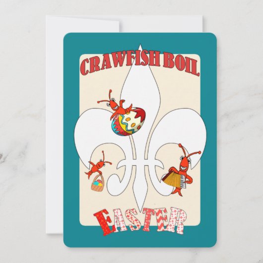 かわいいレトロ感じイースタークロフィッシュが煮る 招待状 (正面)