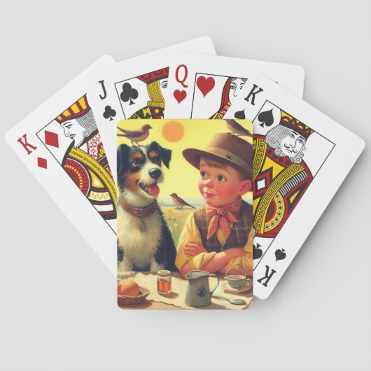 かわいいレトロ犬と絵画子供たち トランプ (裏面)