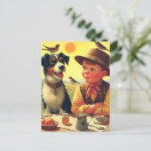 かわいいレトロ犬と絵画子供たち ポストカード (スタンド正面)